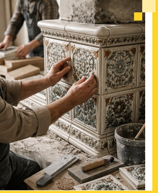 Изразцовые камины под ключ в Вятских Поляне: проект и монтаж