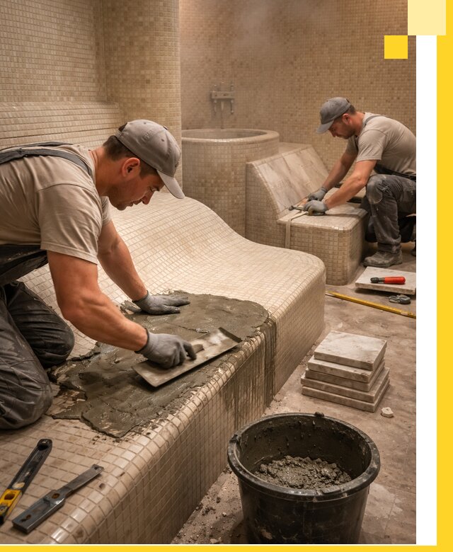 Лежаки для хамама под ключ в Вятских Поляне, проект и монтаж