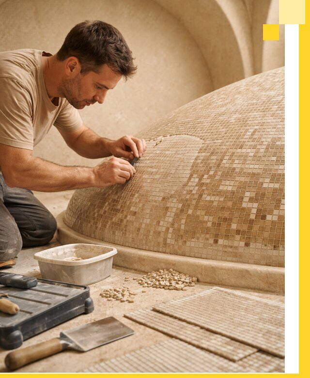 Профессиональная укладка мозаики для хамама под ключ в Вятских Поляне