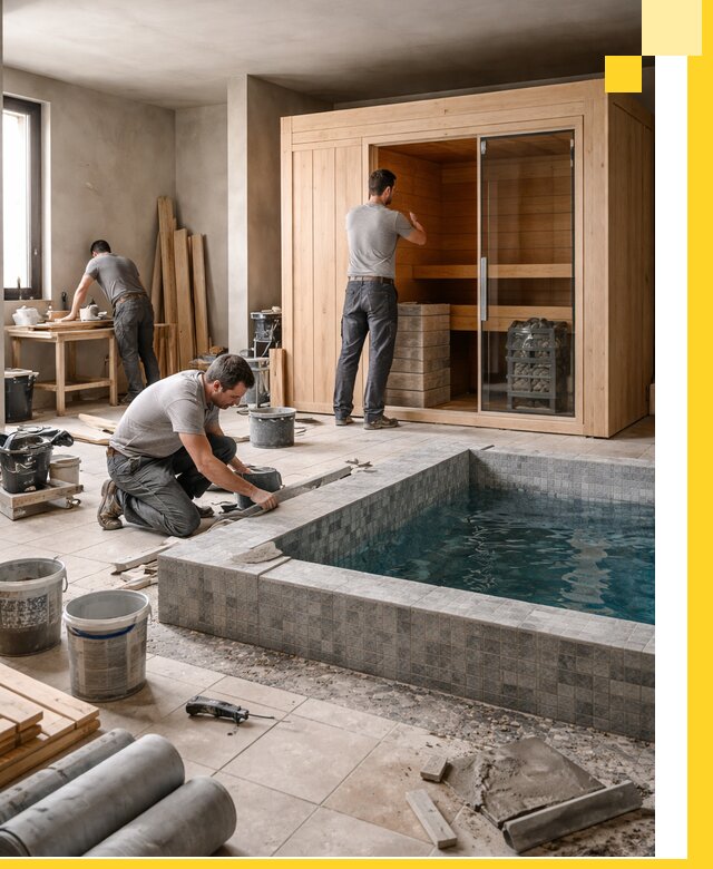 SPA зоны под ключ с бассейном сауной и печью в Вятских Поляне